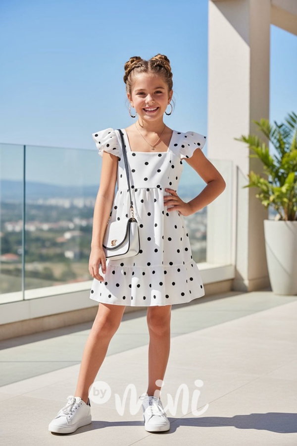 Petit puntíkaté šaty s mašličkou WHITE