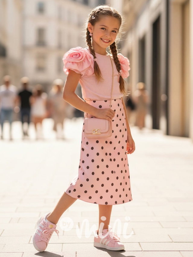Satin midi sukně pink/black