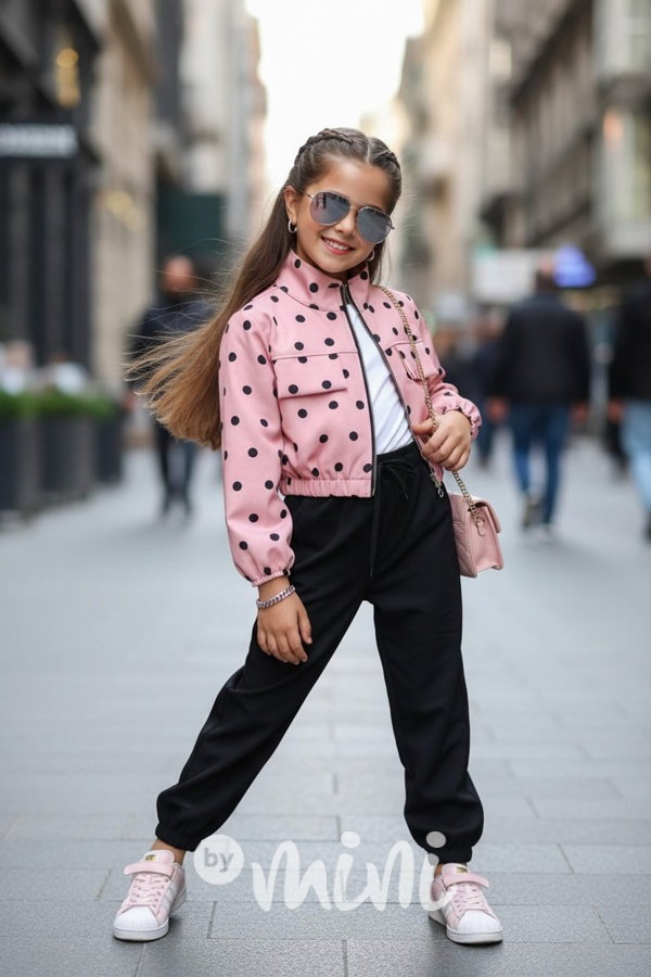 Puntíkatá mikinová bunda pink