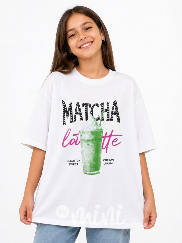 Matcha latte oversize triko s kamínky bílé
