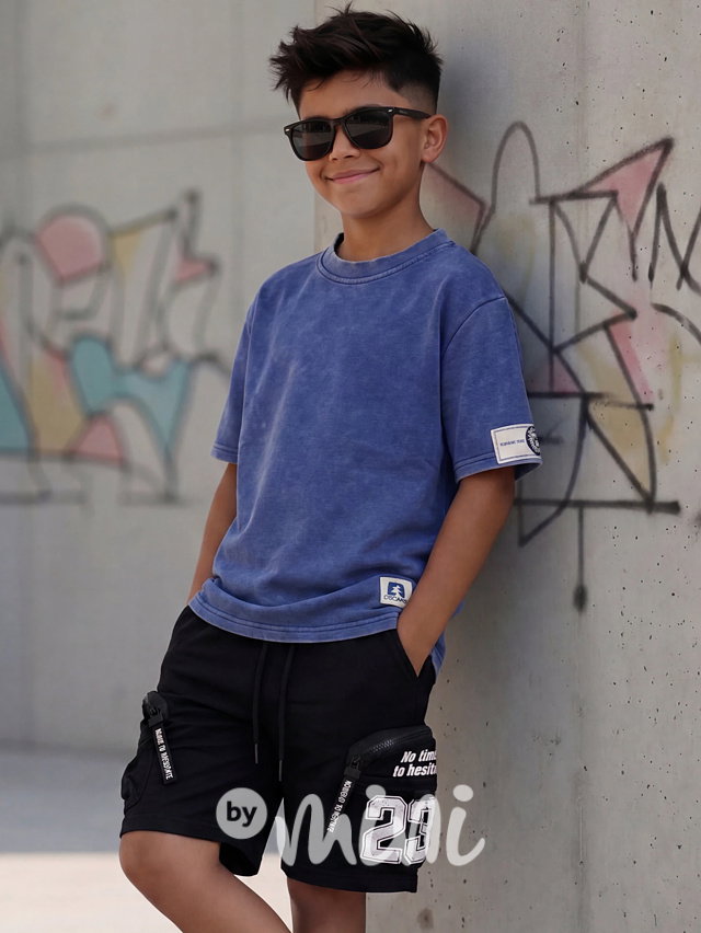 Street style acid wash triko blue