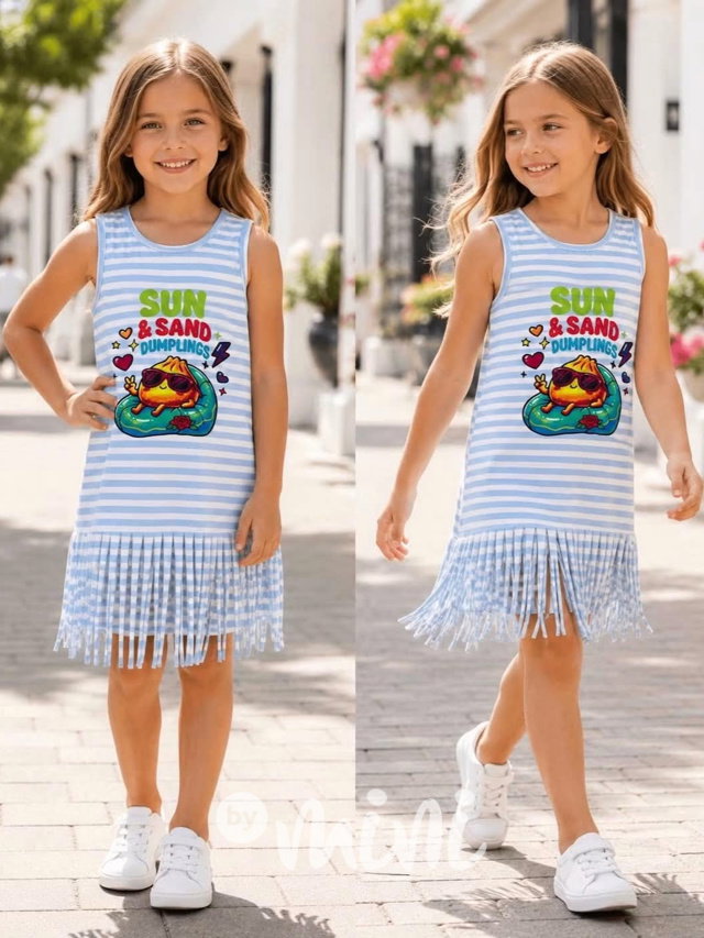 Squishy dumpling šaty třásně light blue