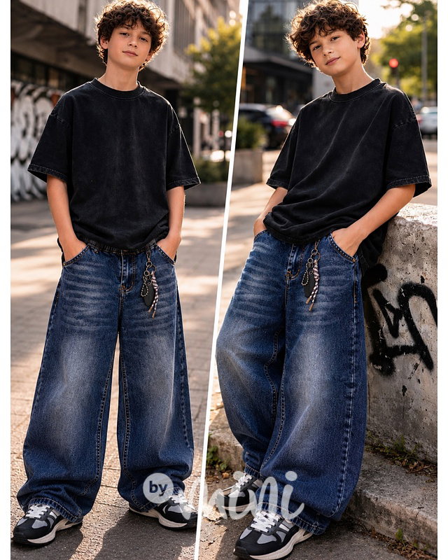 Soft denim baggy s karabinou