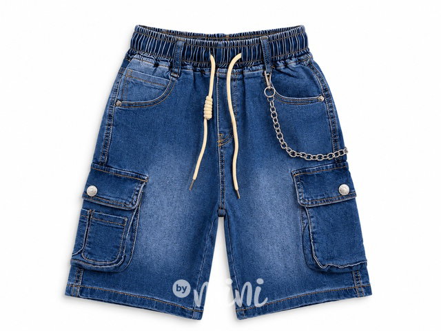 Jeans cargo kraťasy s řetízkem