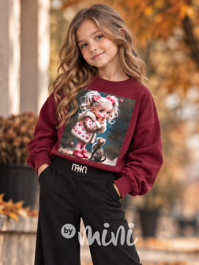 Kitty premium mikina s kamínky bordo