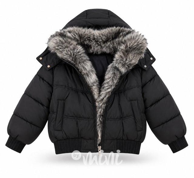PREMIUM zimní teen bunda s kožíškem černá