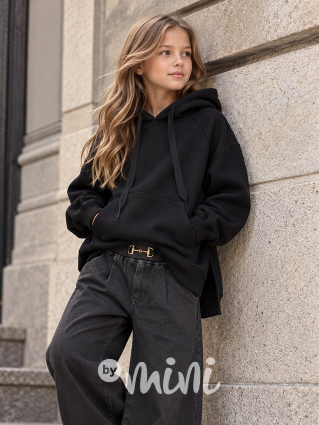 Zateplená oversize long mikina černá
