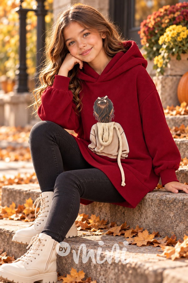 Podzimní mikinová hoodie tunika GIRL bordo