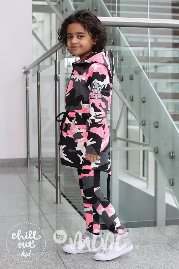 Neon pink army legíny s aplikací