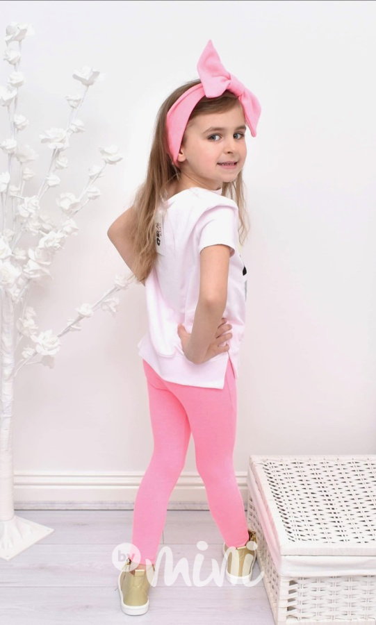 Neon pink basic dívčí legíny