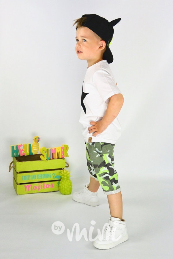 Camo baggy shorts s knoflíky green