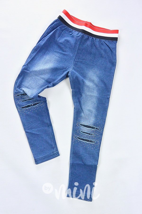 Jeans dívčí legíny s flitry a kamínky