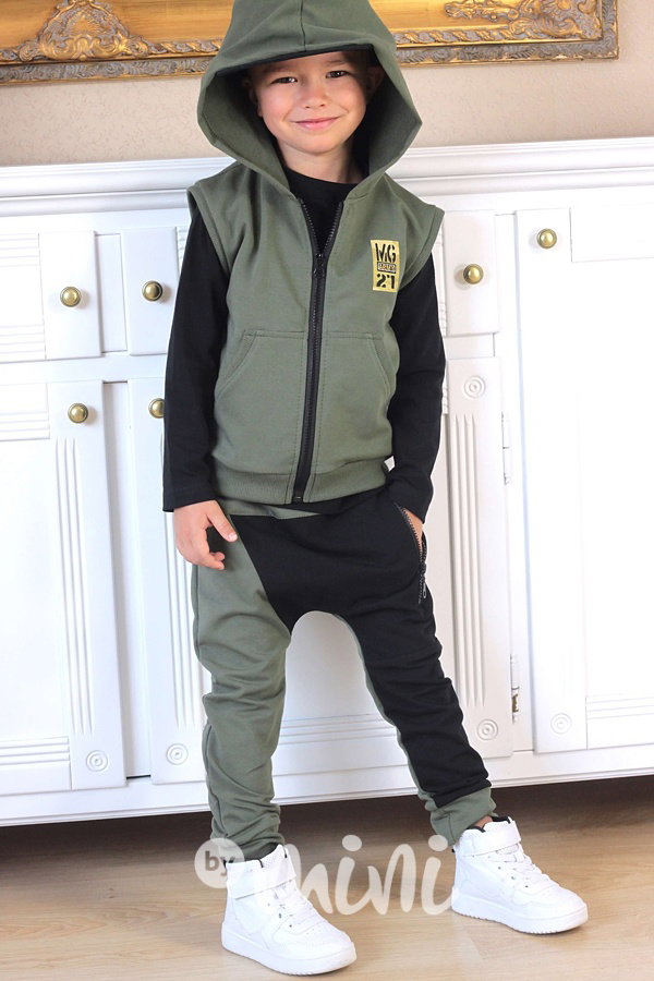 Khaki vesta s kapucí