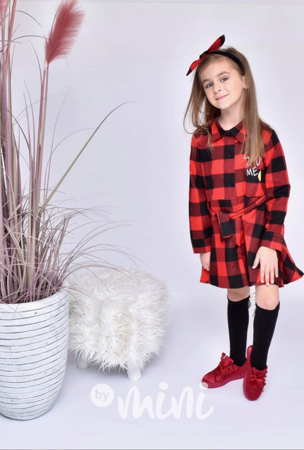 Kostkované šaty s čelenkou red/black