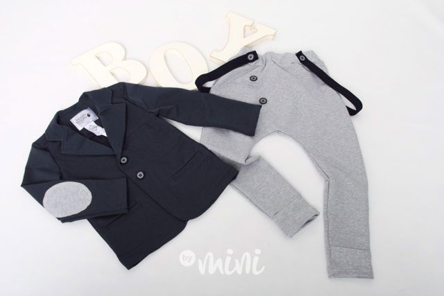 Grey & blue chlapecký set -  sako a kalhoty