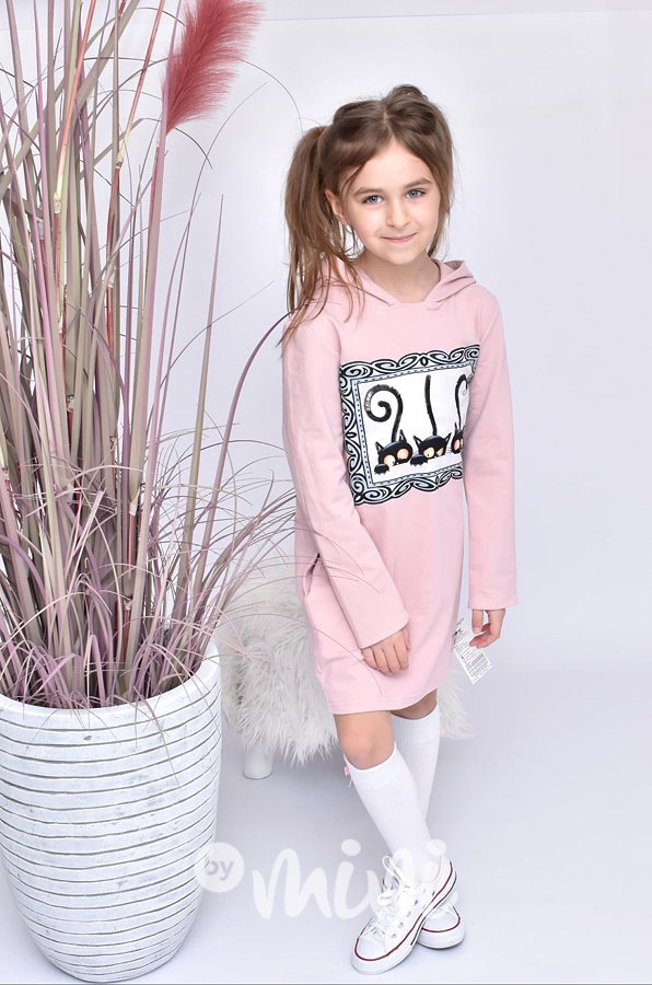 Pink kočicí tunika s kapucí