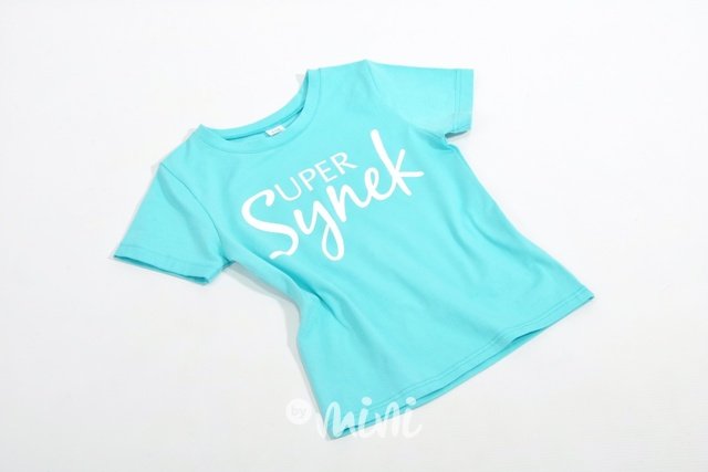 Chlapecké tyrkysové tričko s nápisem Super synek by mini