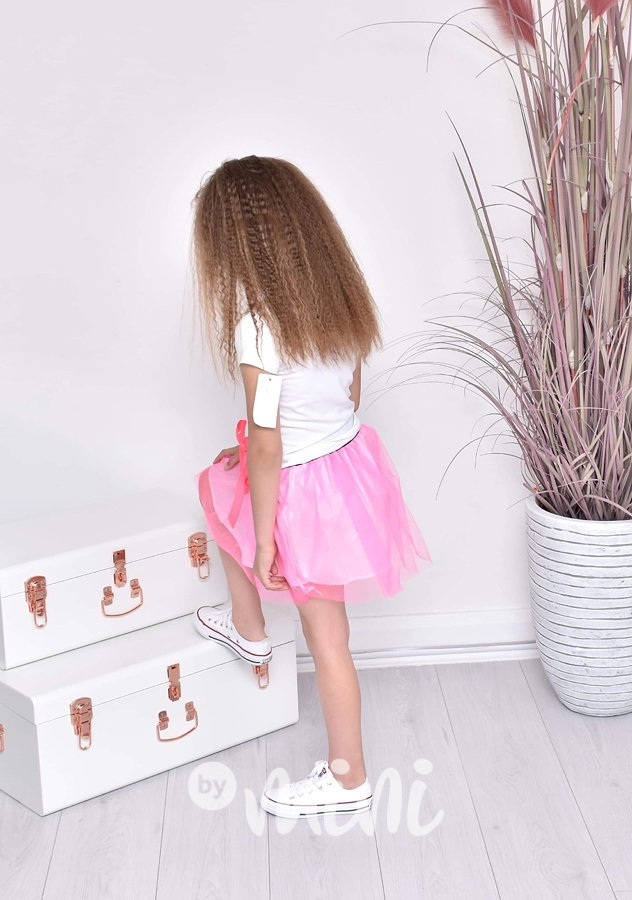Růžový Neon love Minnie set - tutu tylová sukně