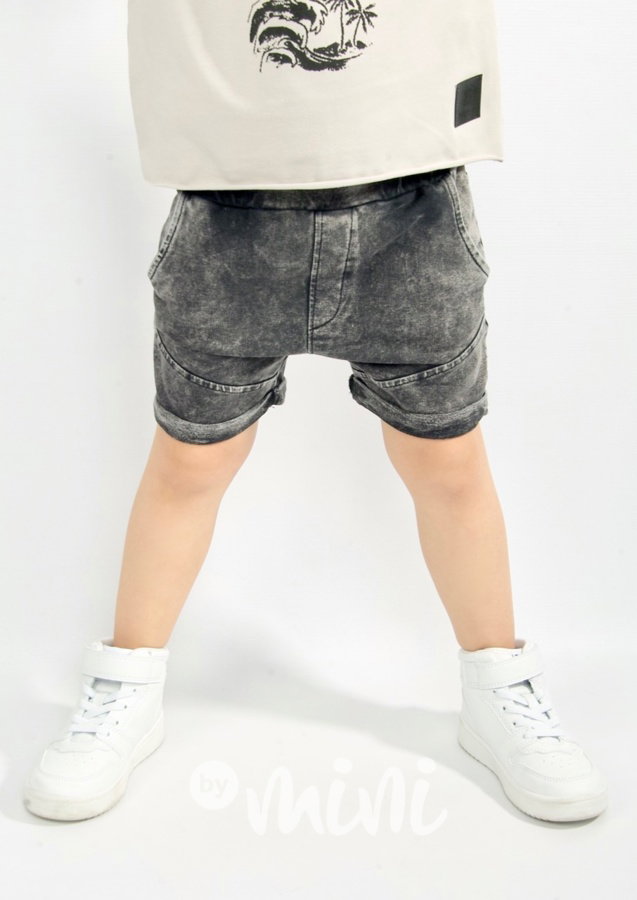 Denim acid wash chlapecké kraťasy dark