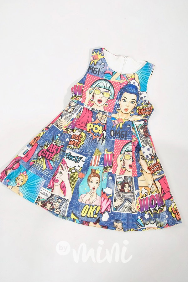 Komiksové letní dívčí dětské šaty s volánkem  bymini