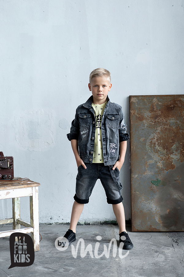 Jeans grafit chlapecká bunda s printem