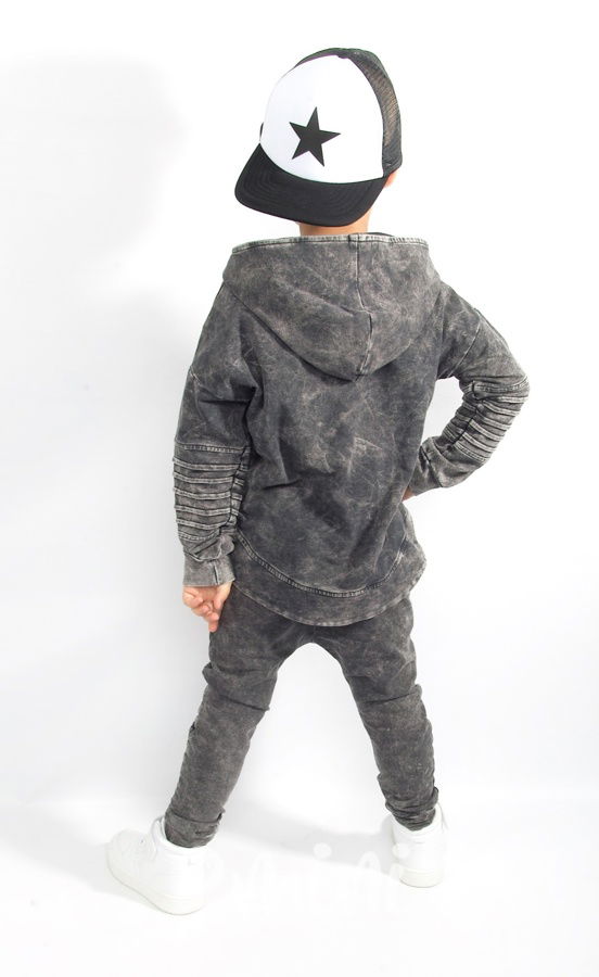 Acid wash biker mikina black