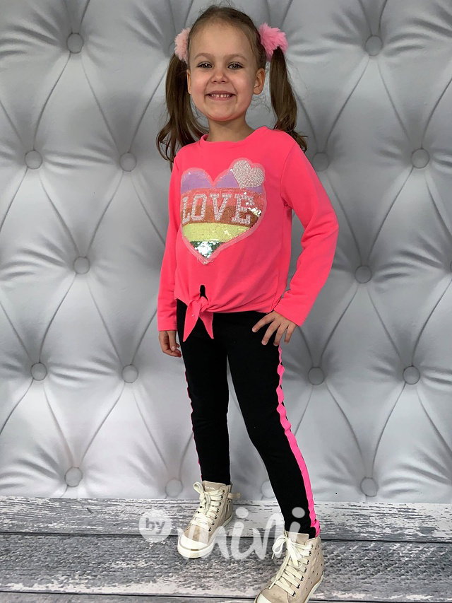 Černé legíny s neon růžovým lampasem