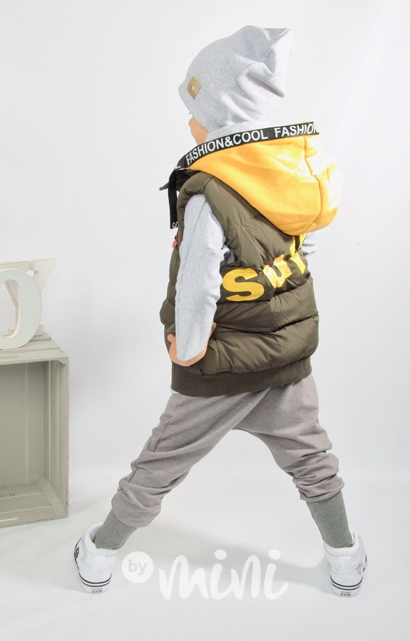 SUPER dětská vesta s kapucí khaki