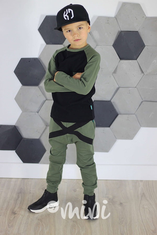 Khaki/black triko longsleeve