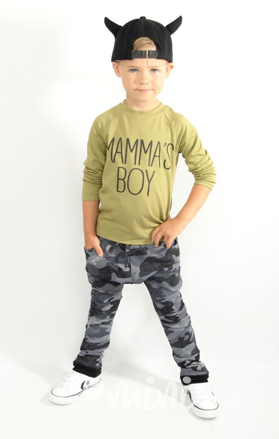 Mamma's boy komplet kiwi - chlapecké triko dlouhý rukáv + army baggy