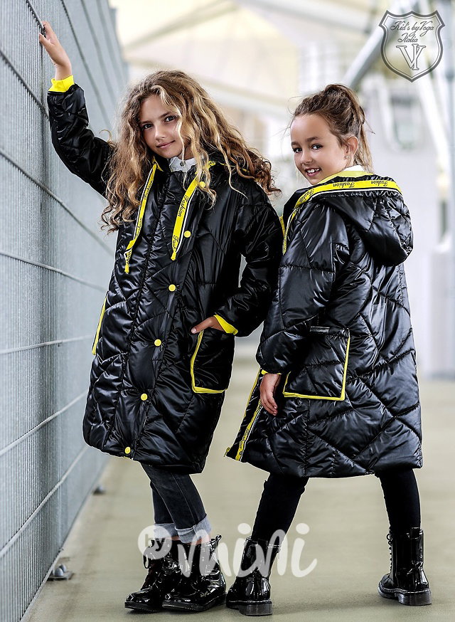 Designový black/yellow dívčí kabát