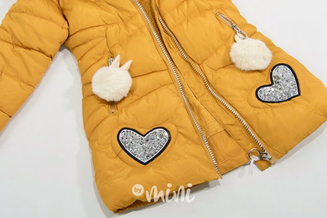 Mustard dívčí zimní kabátek Heart s cream chlupem