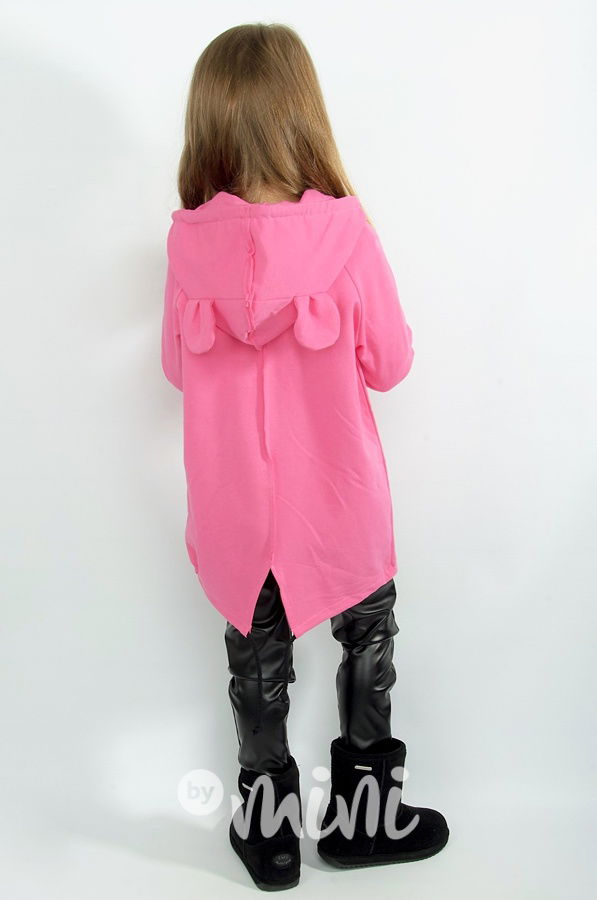 *HIT* Long dětská mikina ouška - růžová
