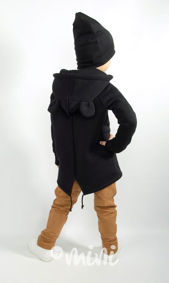 Vyteplená dlouhá mikina ouška - černá