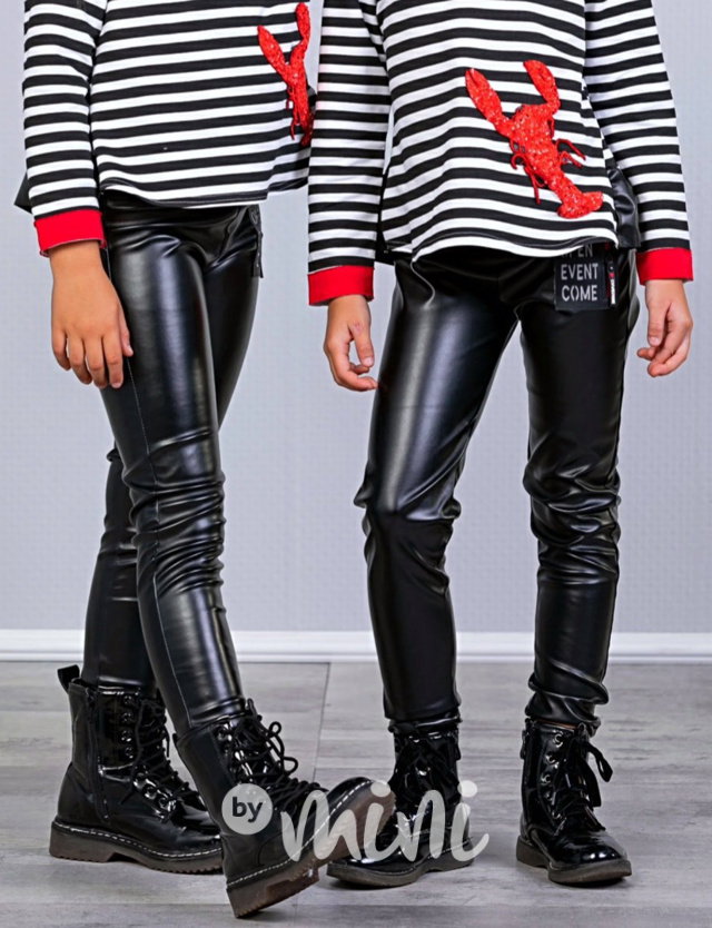 Black leather look designové legíny