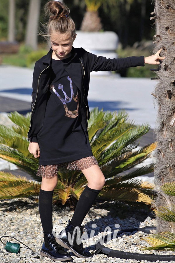 Crown black dress dívčí šaty