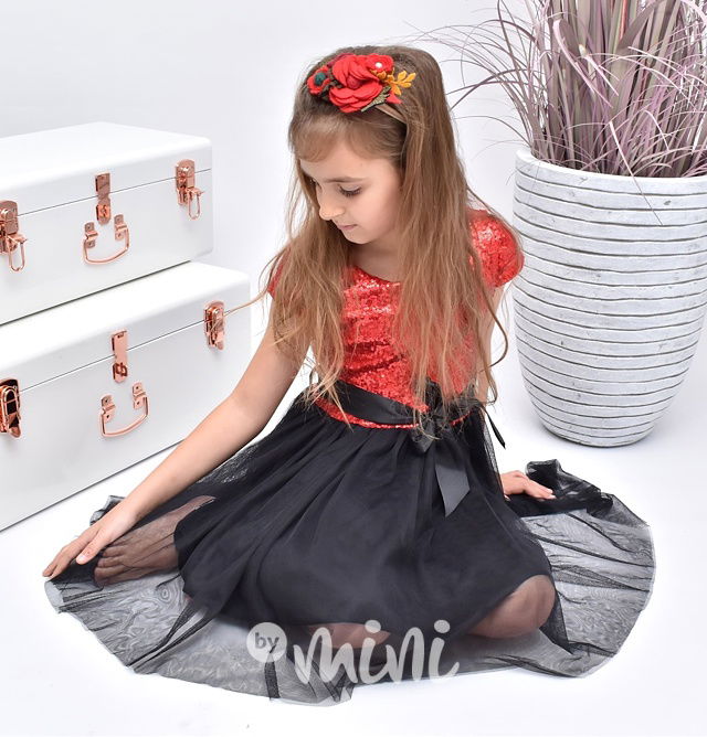 Flitrové dívčí šaty s tylovou sukní - red