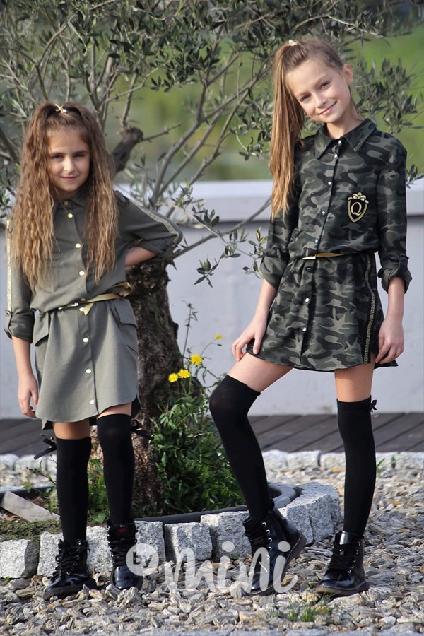 Košilové army šaty se zlatým páskem
