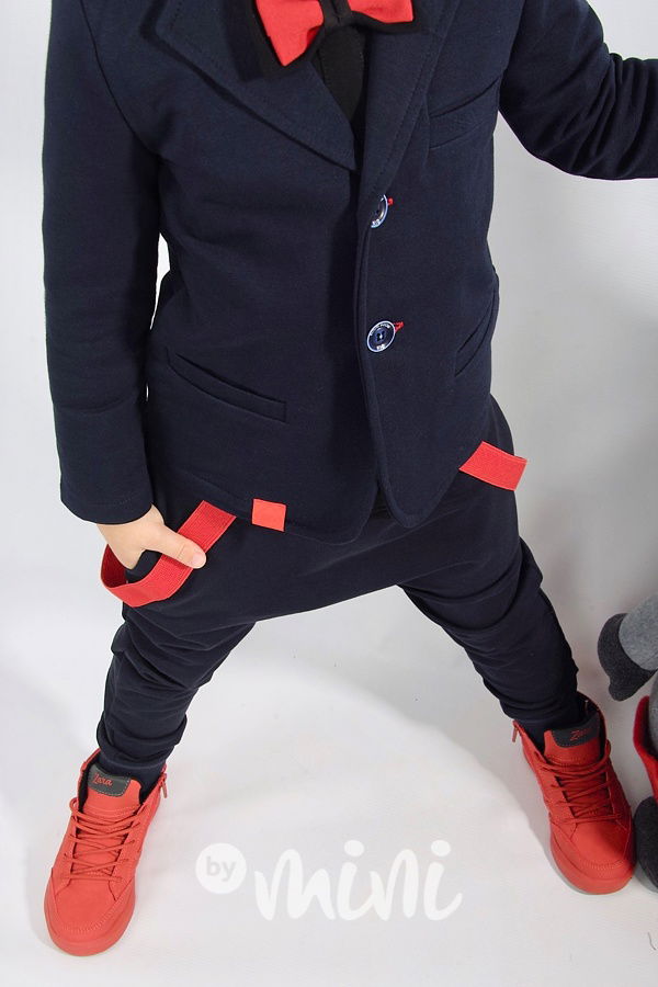Navy & red chlapecký set -  sako a kalhoty