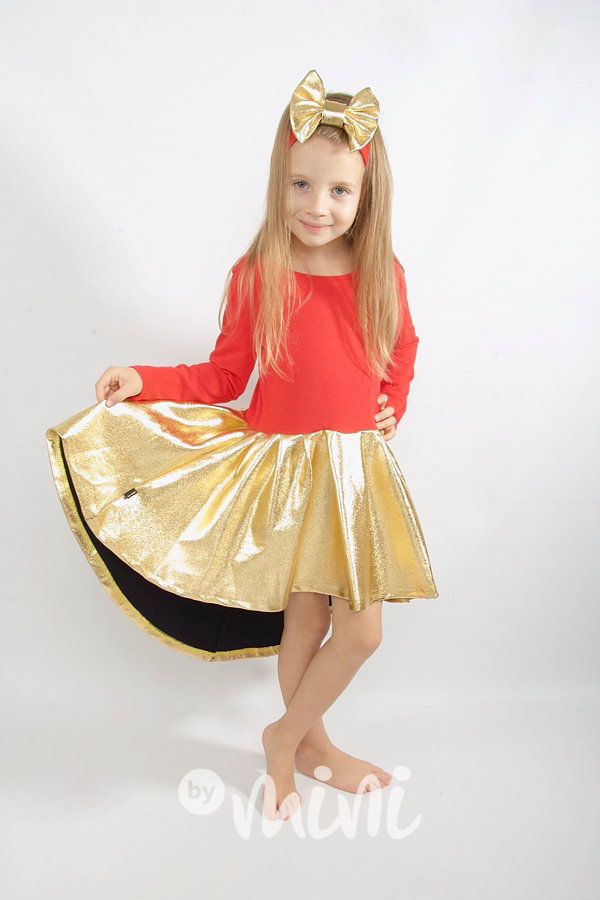 Gold ballerina šaty s čelenkou - červené