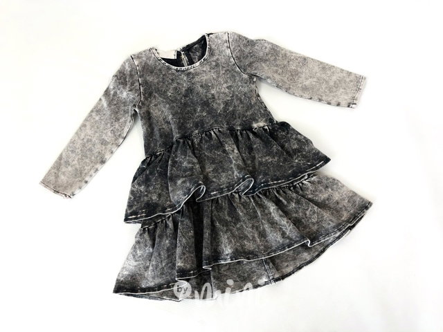 Ice black denim volánkové šaty