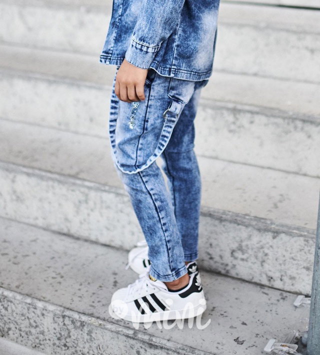 *Premium* jeans blue s dlouhým laclem