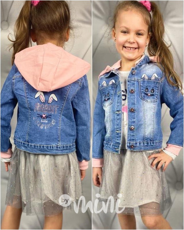 Rabbit jeans bunda s kapucí - pink