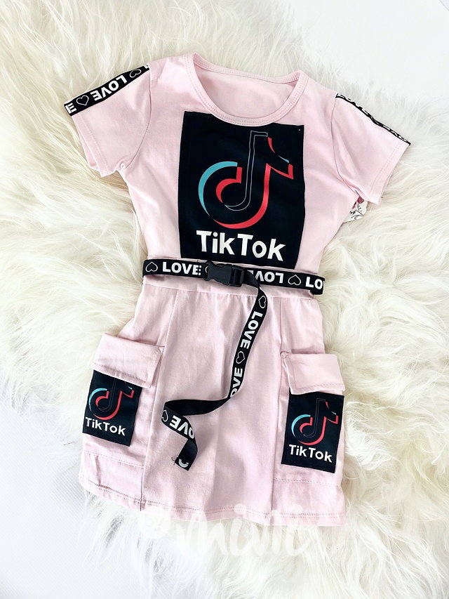 Tik Tok sporty šaty s páskem - růžové