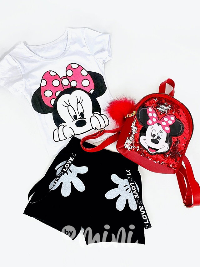 Minnie blikající batůžek s překlápěcími flitry - červený