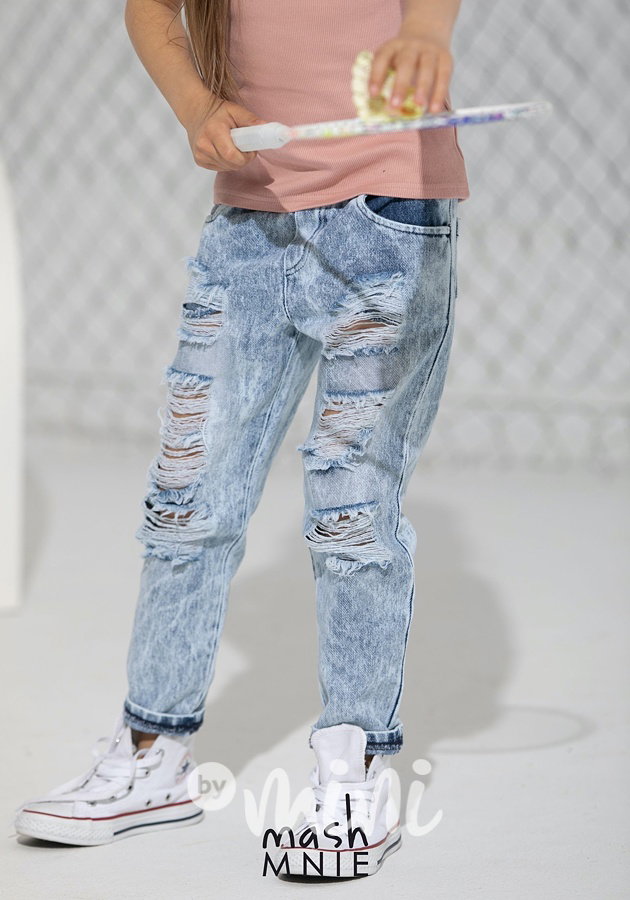 Boyfriend ripped jeans ice dye light blue *Premium*