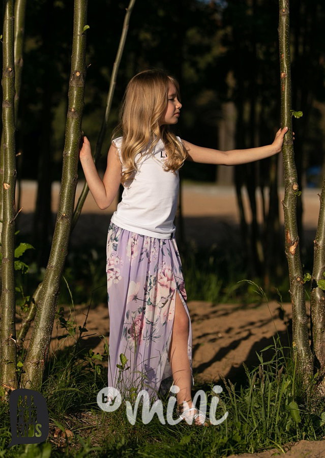 Flower midi sukně s všitými kraťasy - lila