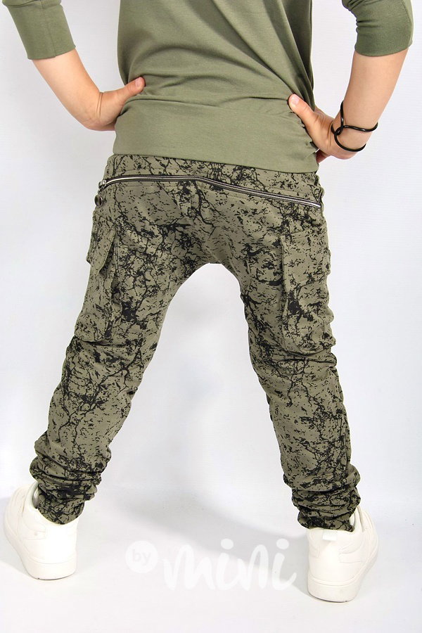 Dark khaki marble baggy kapsáče zip