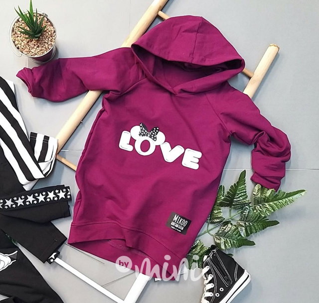 LOVE hoodie tunika - Blackberry