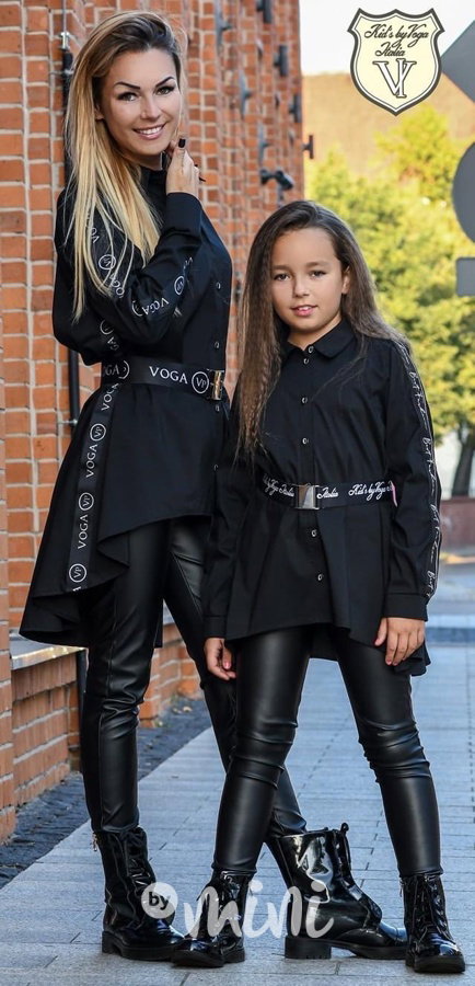 Černé lesklé legíny mamka a dcerka LEATHER *VOGA*